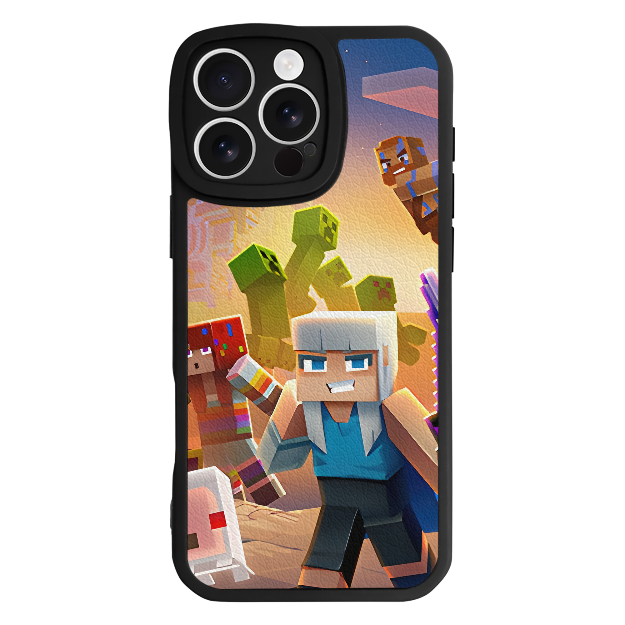 （画像用） マインクラフト ブロックの世界 Minecraft MC Block world 【iPhone 16シリーズ対応】シリコンスマホケース（レザー調） 材質：シリコン
